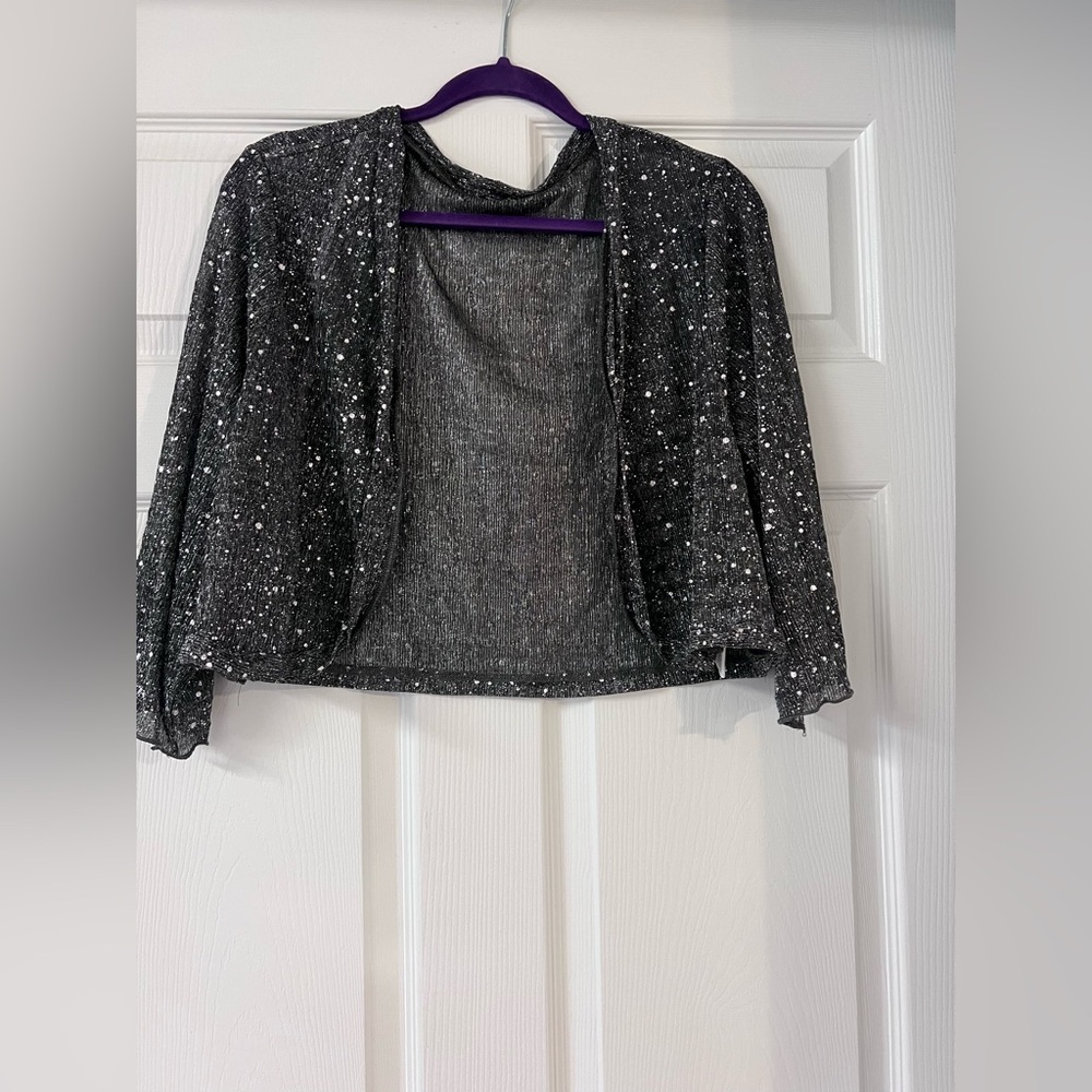 Black Sequin Open-Front Jacket